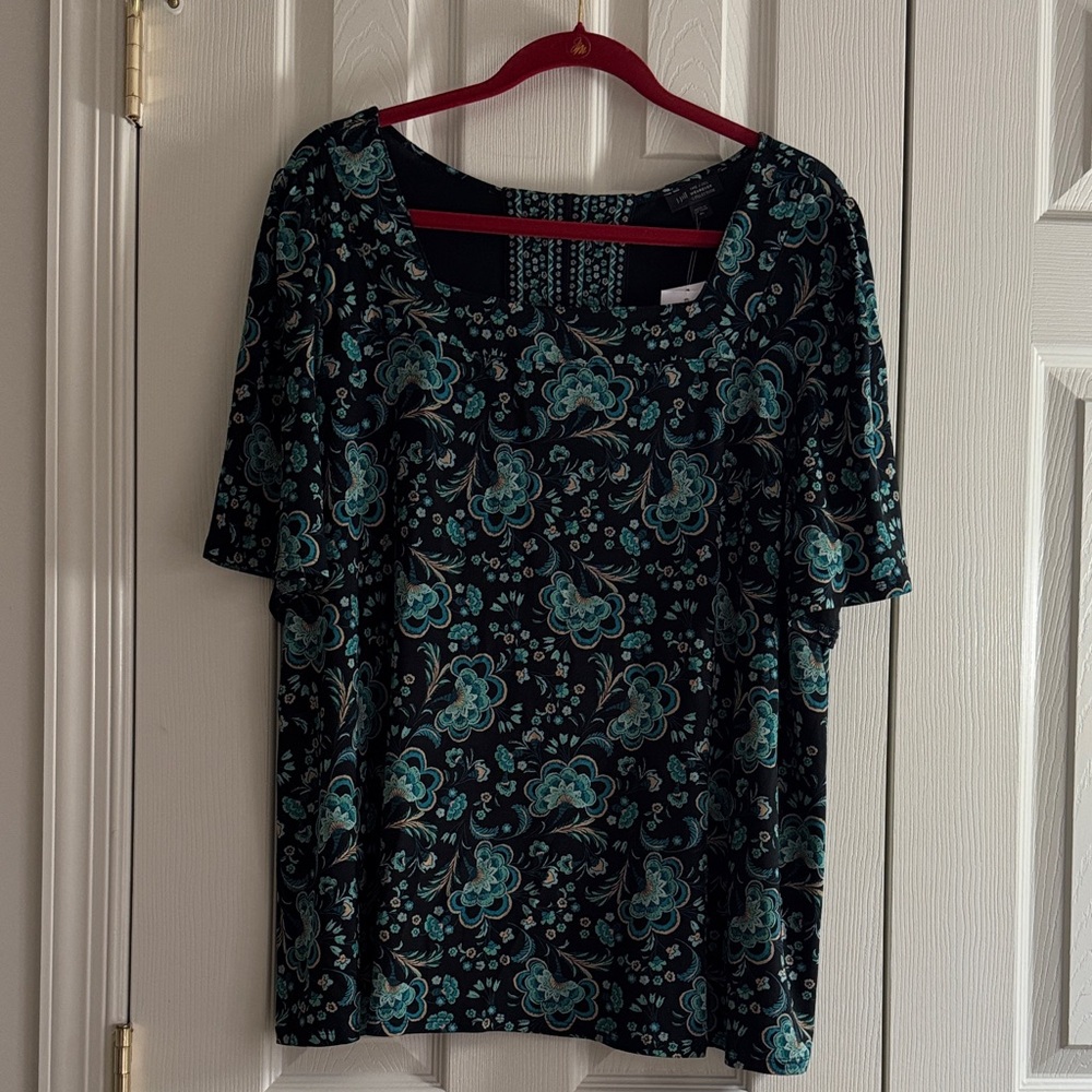 J. Jill Black Tee with Teal Floral Print
